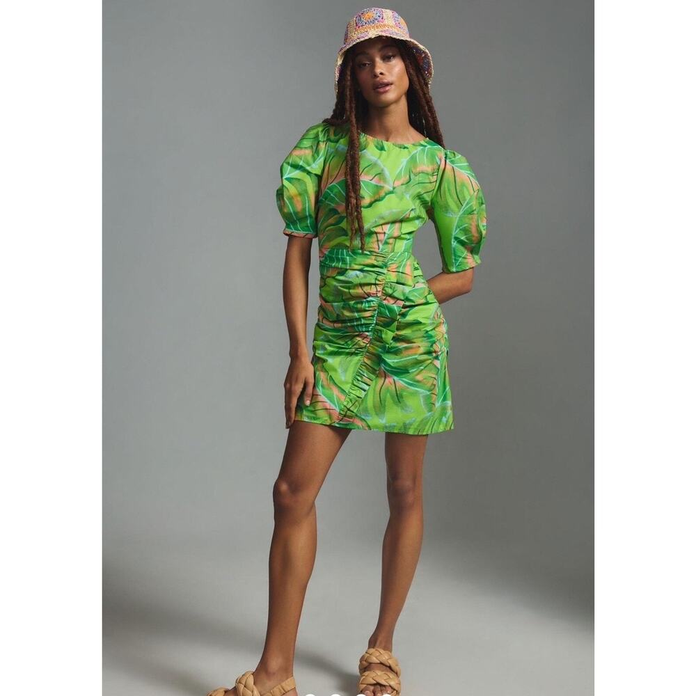 NWT Farm Rio Anthropologie Puff Sleeve Tropical Leaf  Mini Dress Plus Size 3X